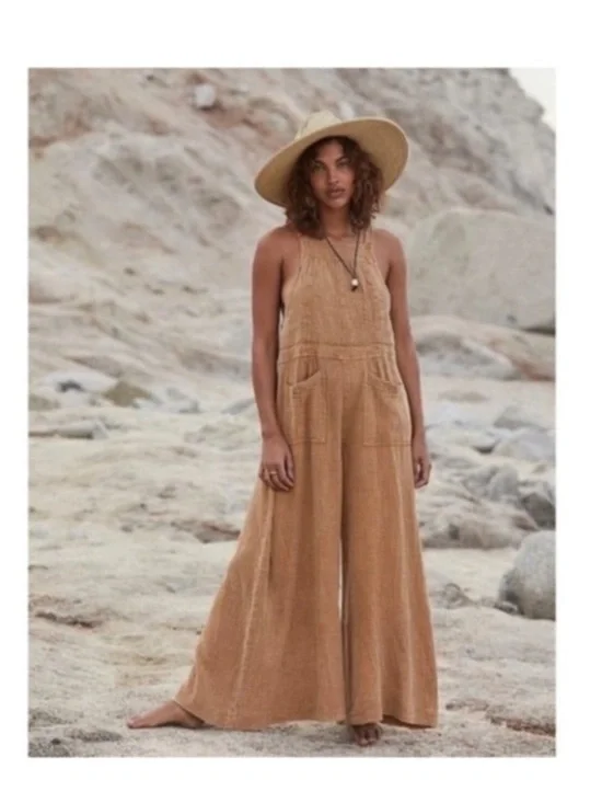 Free People Cyprus Wide leg Overalls Jumpsuit Brown size S - Picture 2 of 12